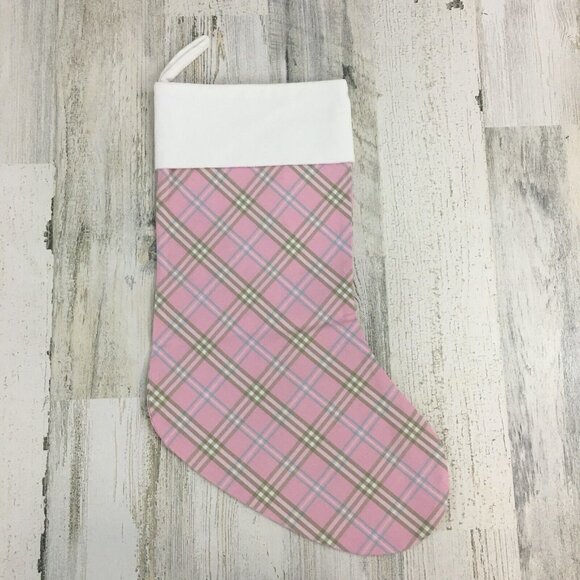 The Beaufort Bonnet Company Pink Pelham Bay Plaid Sleighbell Stocking NWT - Picture 2 of 8